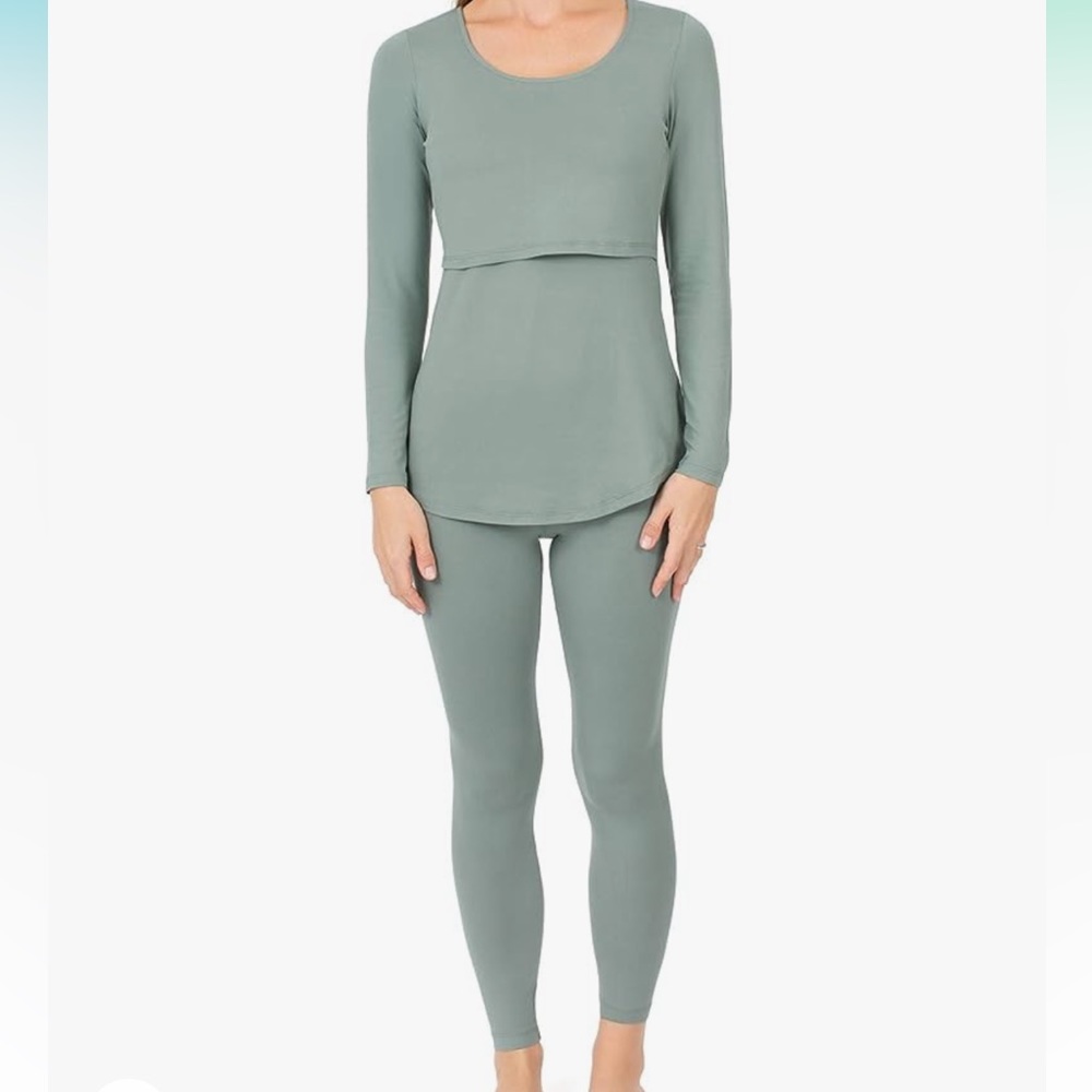 Kindred Bravely Sage Green & Maroon Nursing Pajama Set
